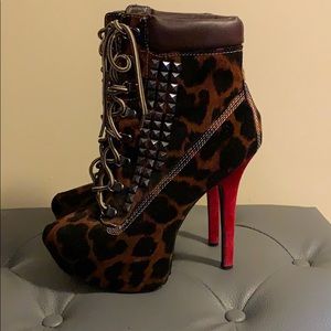Doll House Heeled Boots - Leopard w/ Spikes